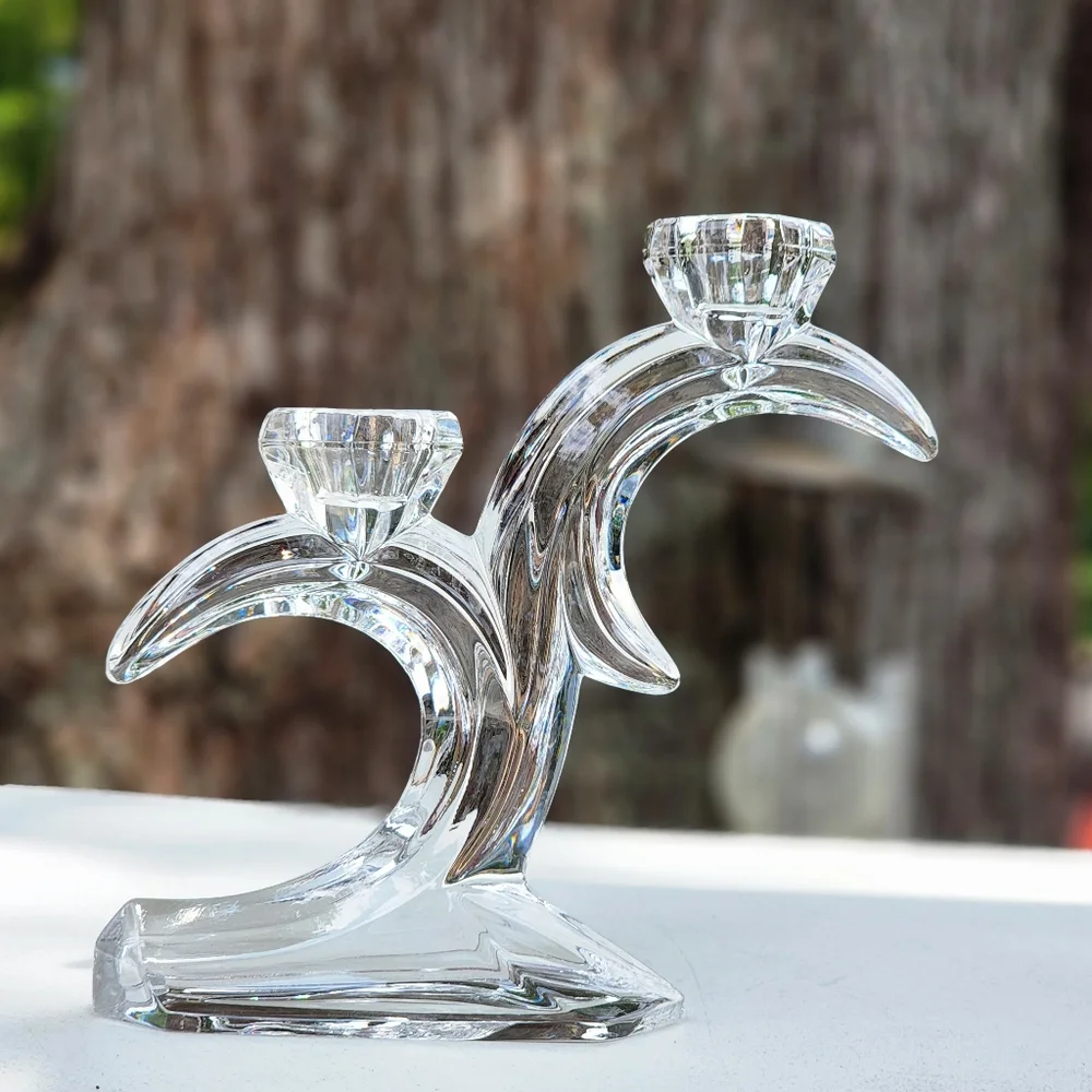 Vintage German Lead Crystal Candle Holder 7in Tall‎